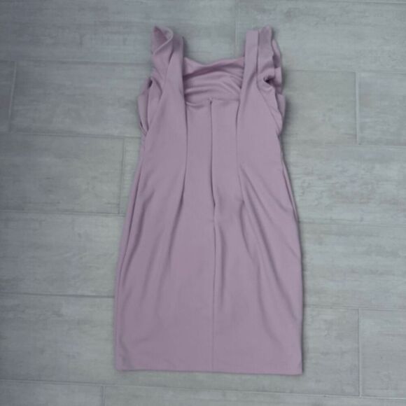 Calvin Klein Dress Midi Short Sleeve Ruffled Lilac Purple Round Neck Zip Bodycon - Picture 2 of 8